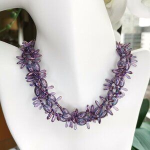 Vintage Czech Beaded Necklace Purple
